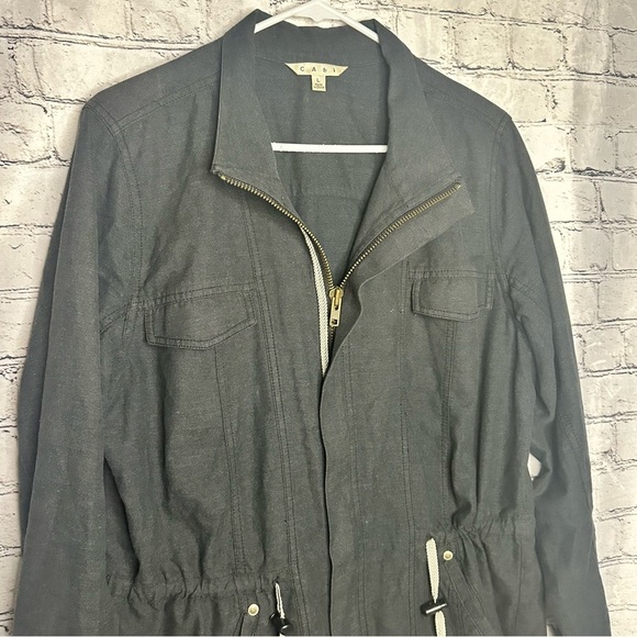 CABI Style 209 Weekend Utility Jacket Charcoal Gray drawstrings zipper Cotton L - Picture 3 of 16